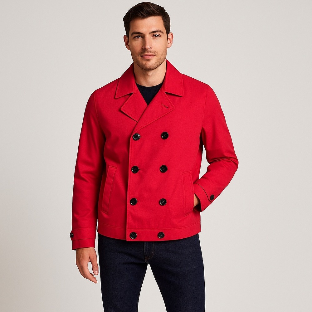 Tommy Hilfiger Double Breasted Short Peacoat Mens M Bright Red Nautical Jacket
